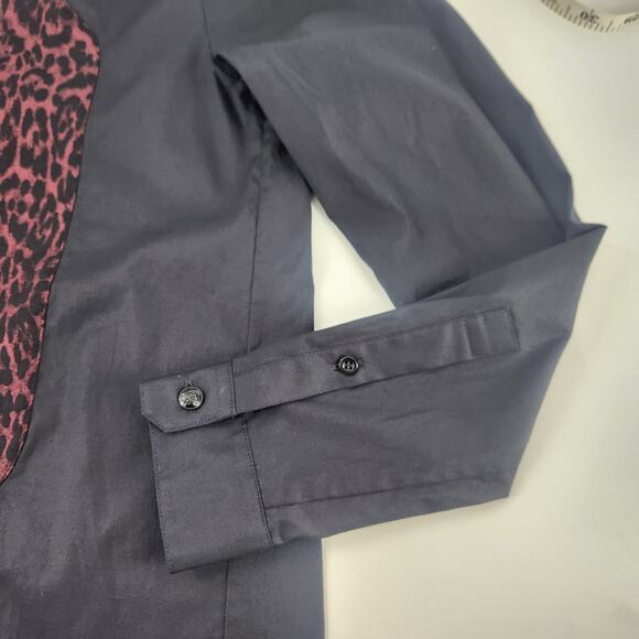 The Kooples Button Down Shirt Womens XS Black Burgundy Leopard Classic Luxe - Picture 4 of 11